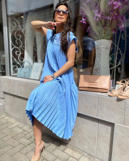🔥Free Shipping🔥Sleeveless pleated simple solid colour dress