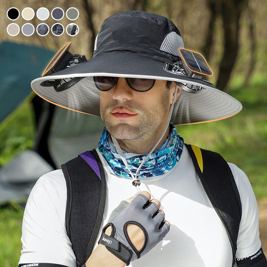 🔥Free Shipping🔥Wide Brim Solar Fan Outdoor Fishing Hat-Solar & USB Charging